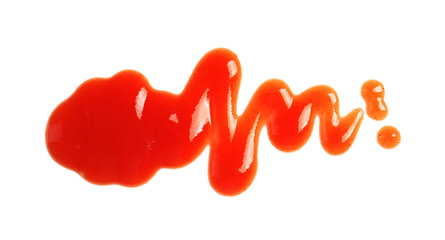 Tasty tomato sauce isolated on white, top view