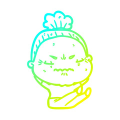 cold gradient line drawing cartoon annoyed old lady