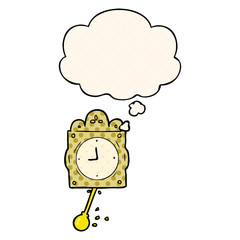 cartoon ticking clock and thought bubble in comic book style