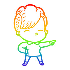 rainbow gradient line drawing cartoon squinting girl