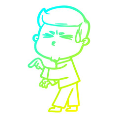 cold gradient line drawing cartoon man sweating