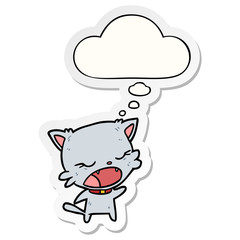 cartoon cat talking and thought bubble as a printed sticker