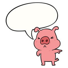 cartoon angry pig pointing and speech bubble