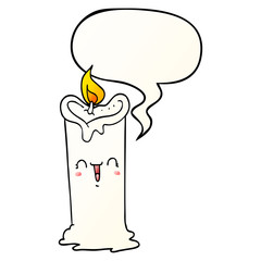 cartoon happy candle and speech bubble in smooth gradient style