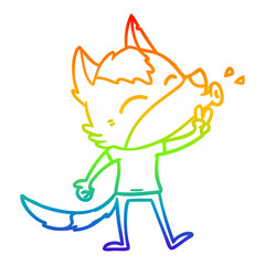 rainbow gradient line drawing howling cartoon wolf wearing clothes