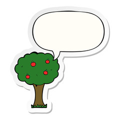 cartoon apple tree and speech bubble sticker