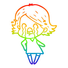 rainbow gradient line drawing cartoon woman crying
