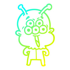 cold gradient line drawing happy cartoon alien