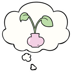cartoon house plant and thought bubble