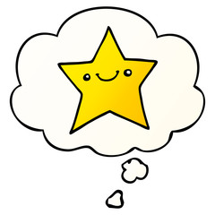 happy cartoon star and thought bubble in smooth gradient style