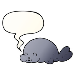 cute cartoon seal and speech bubble in smooth gradient style