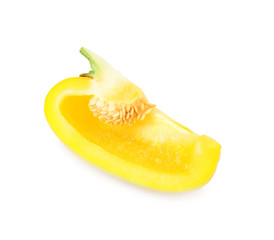 Fototapeta na wymiar Cut yellow bell pepper with seeds isolated on white