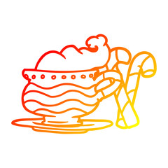 warm gradient line drawing christmas cocoa with candy canes