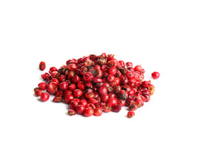 Heap of red peppercorns isolated on white