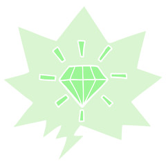 cartoon tattoo diamond and speech bubble in retro style