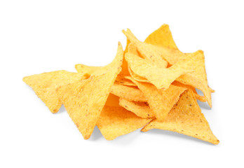 Naklejka premium Tasty Mexican nachos chips on white background