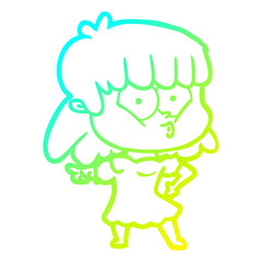 cold gradient line drawing cartoon whistling girl