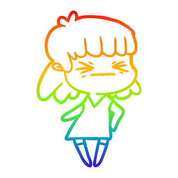 recommend clip art: rainbow gradient line drawing cartoon angry girl
