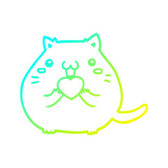 cold gradient line drawing cute cartoon cat in love