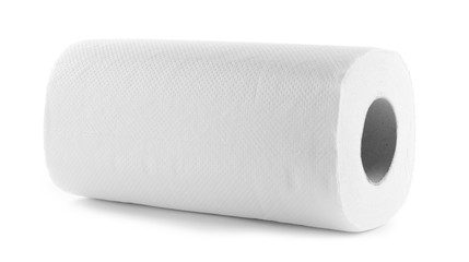 Roll of paper towels on white background