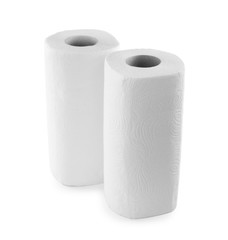 Rolls of paper towels on white background