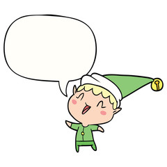 cartoon happy christmas elf and speech bubble