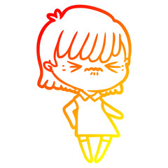 warm gradient line drawing annoyed cartoon girl