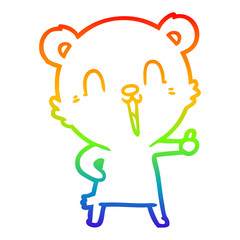 rainbow gradient line drawing happy laughing cartoon bear