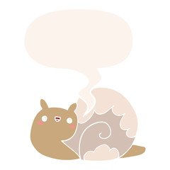 cute cartoon snail and speech bubble in retro style