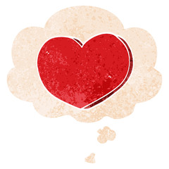 cartoon love heart and thought bubble in retro textured style