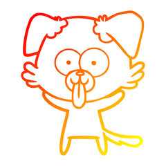 warm gradient line drawing cartoon dog with tongue sticking out