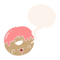 cute cartoon donut and speech bubble in retro style