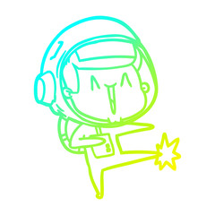 cold gradient line drawing happy cartoon astronaut dancing