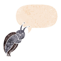 cute cartoon beetle and speech bubble in retro textured style