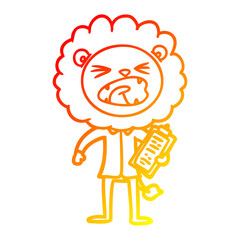 warm gradient line drawing cartoon lion salesman