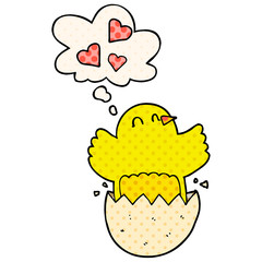 cute hatching chick cartoon and thought bubble in comic book style
