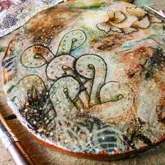 Stand cup handmade. Abstract drawing in the style of zenart. Hand painted with acrylic paints. Mobile photo.