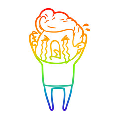 rainbow gradient line drawing cartoon crying man