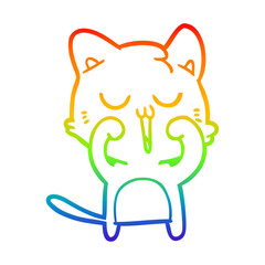 rainbow gradient line drawing cartoon cat singing