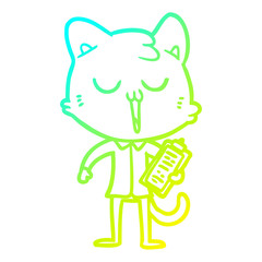 cold gradient line drawing cartoon cat singing