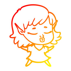 warm gradient line drawing pretty cartoon elf girl