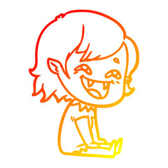 warm gradient line drawing cartoon laughing vampire girl