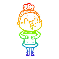 rainbow gradient line drawing cartoon happy old woman