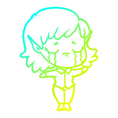 cold gradient line drawing cartoon crying elf girl