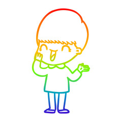 rainbow gradient line drawing happy cartoon boy