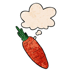 cartoon carrot and thought bubble in grunge texture pattern style