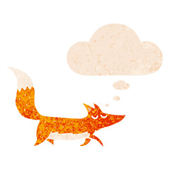 cartoon wolf and thought bubble in retro textured style