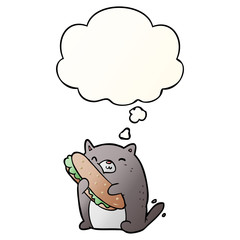 cartoon cat with sandwich and thought bubble in smooth gradient style