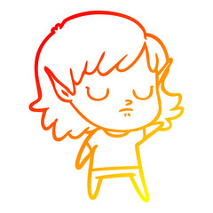 warm gradient line drawing cartoon elf girl
