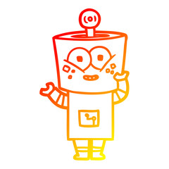 warm gradient line drawing happy cartoon robot waving hello